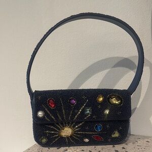 STAUD Navy Blue Shoulder Bag with celestial